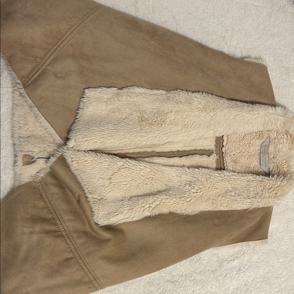 Bershka Tan Teddy Jacket with Cream Accents